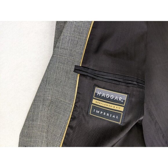 HAGGAR IMPERIAL - MEN'S GRAY PLAID WOOL BLAZER JACKET SPORT COAT - SIZE 44 - Picture 9 of 13